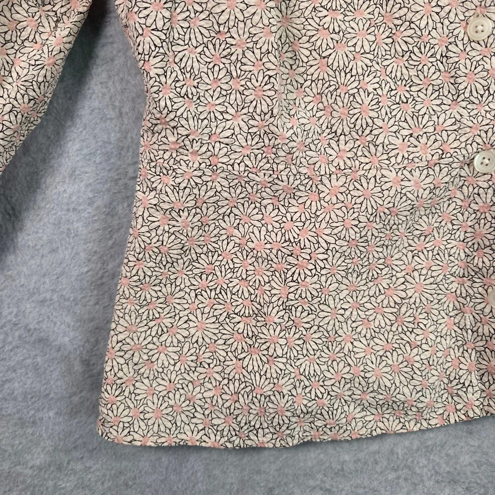 Madewell Button Front Top Women 10 Pink Floral Sleeve V-Neck Seersucker